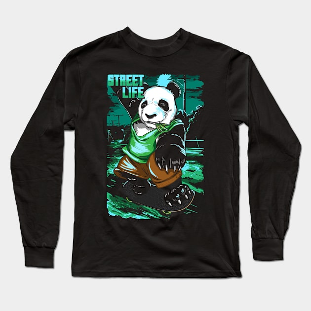 Panda, Skateboard, Skater, City, Halfpipe, Skating Long Sleeve T-Shirt by Strohalm